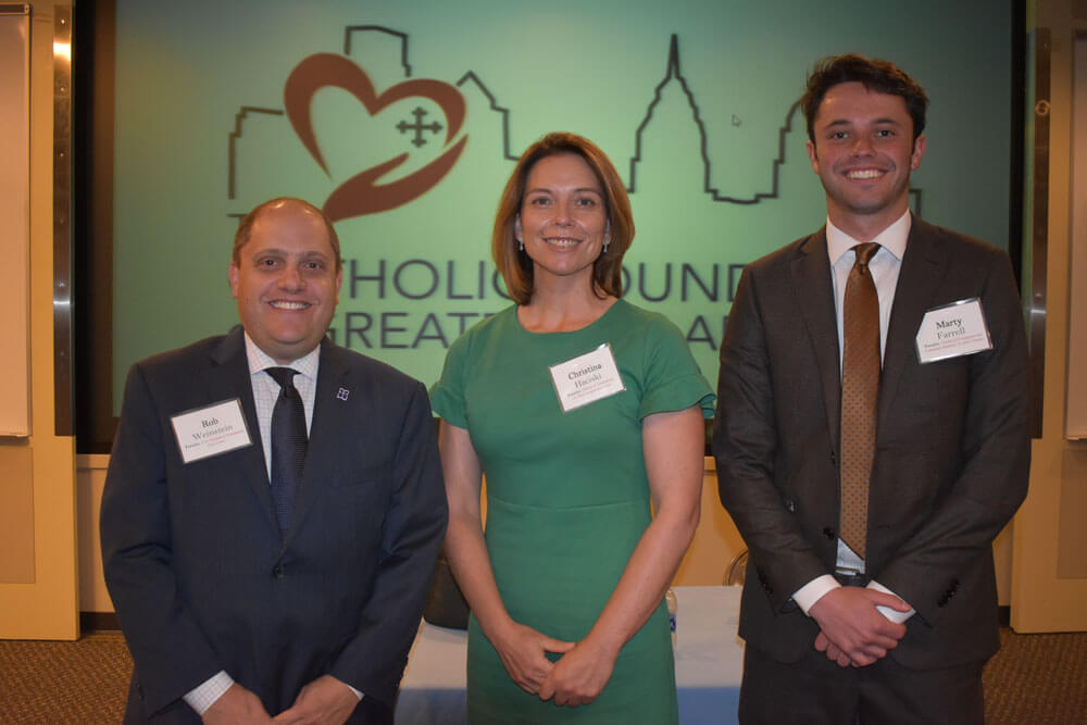 The three panelists, Rob Weinstein, Marty Farrell, and Christina Haciski